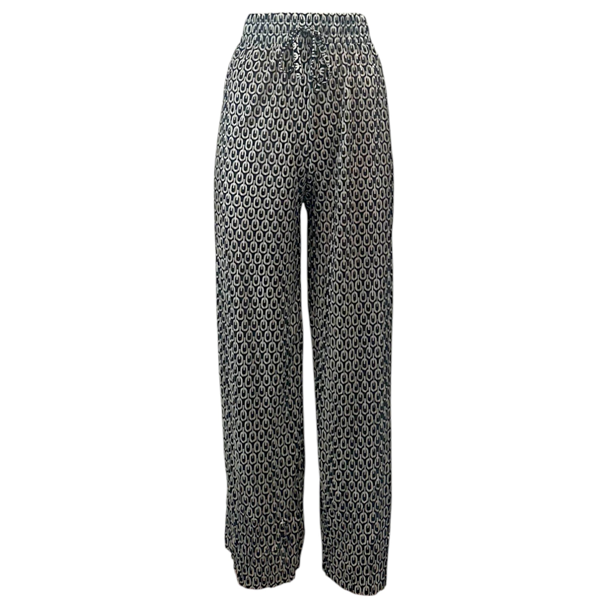 Women's printed wide-leg lounge trousers in white – lightweight elastic waist boho pants for casual summer wear